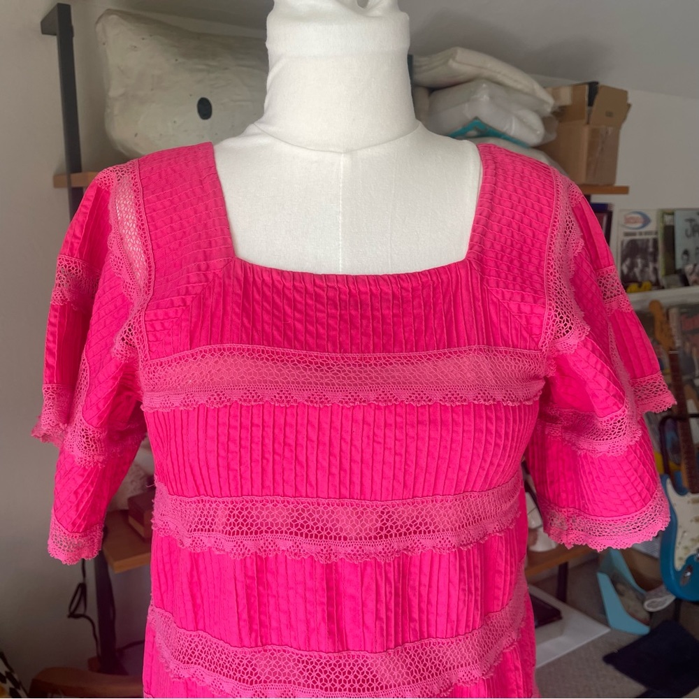 Vintage 60s 70s Mexican cotton pin tuck dress XS S pink boho peasant - Picture 6 of 6